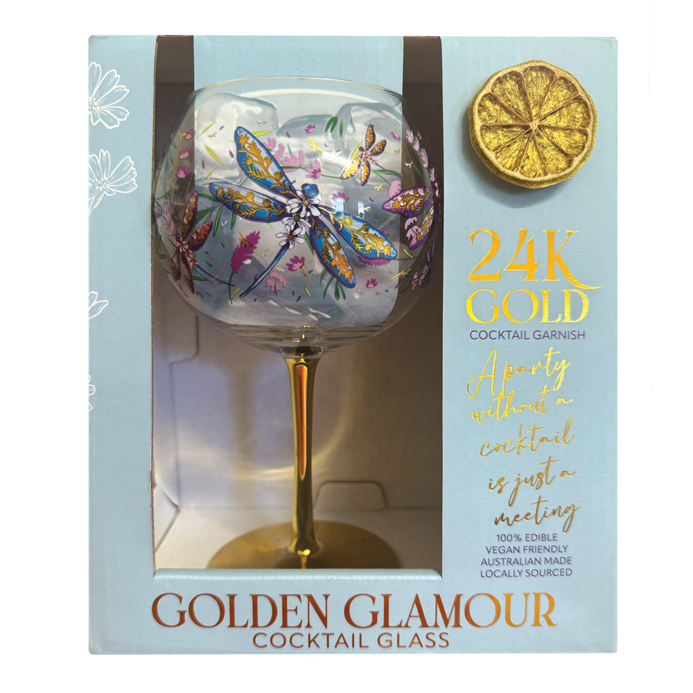 Golden Glamour Glass - Lavender Dragonflies